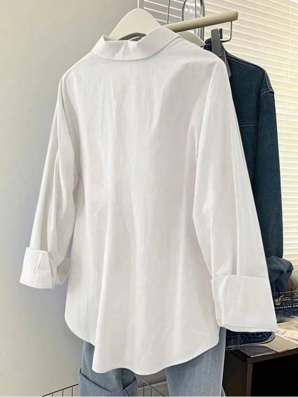 Classic White Cotton Button-Up Shirt - Women's Top - Picture 2 of 4